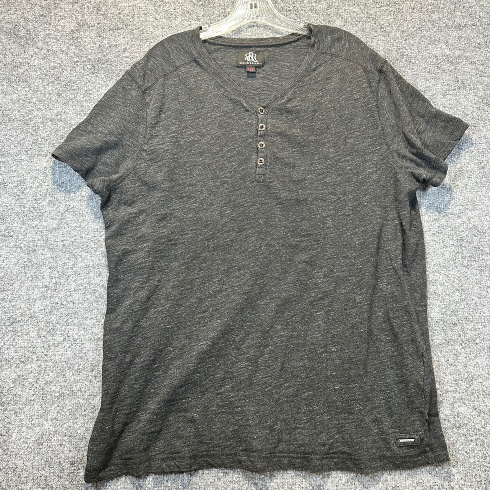 Rock & Republic Henley Shirt Mens XXL Charcoal Grey Slub Knit Casual Edgy